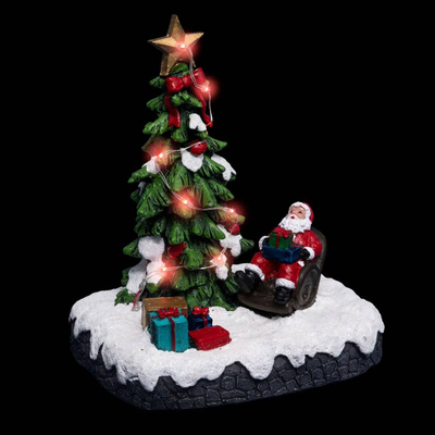 Dekor Krishtlindjesh Fééric Christmas Town Santa, polyresin, 8 LED, shumëngjyrësh