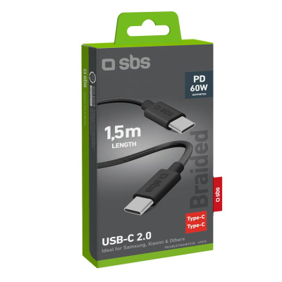 Kabllo USB C SBS TECABLETISSUETCCK, USB C me USB C, 60W, 1.5m, e zezë