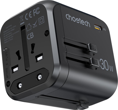 Karikues udhëtimi Choetech PD5008, 30W, 3x USB A 1x USB C, i zi
