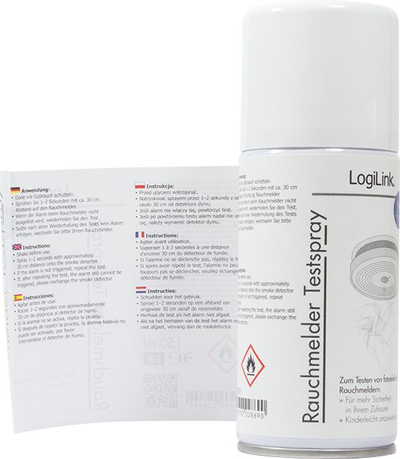 Spray testues për detektor tymi LogiLink RP0011, 150ml, për detektorë fotoelektrikë, i bardhë