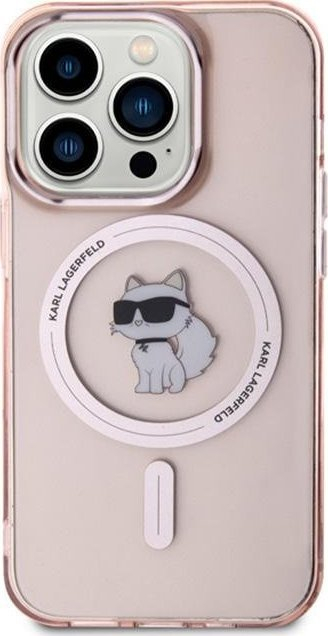 Mbulesë telefoni Karl Lagerfeld IML Choupette MagSafe për iPhone 15 Pro Max, rozë