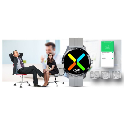 Smartwatch G.Rossi SW018-2, ekran rrumbullak me ngjyra, rrip silikoni, gri