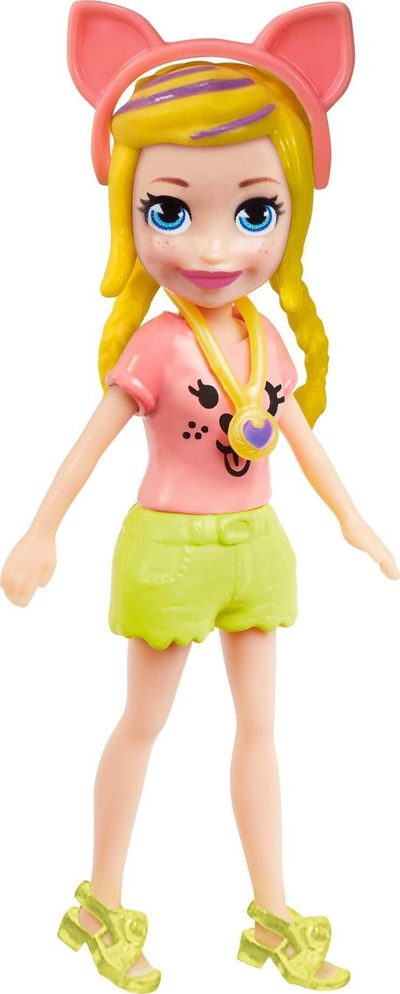 Set lojrash Polly Pocket Style Spinner Fashion Closet, kukull bionde 7.5cm, dollap rrotullues, rozë