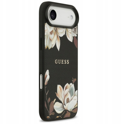 Mbulesë telefoni Guess Grained Flowers MagSafe, për iPhone 17 Air 17 Pro, e zezë
