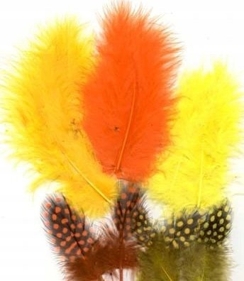 Set puplash zbukuruese Feathers Marabou dhe Guinea Fowl, 18 copë, gri edhe blu