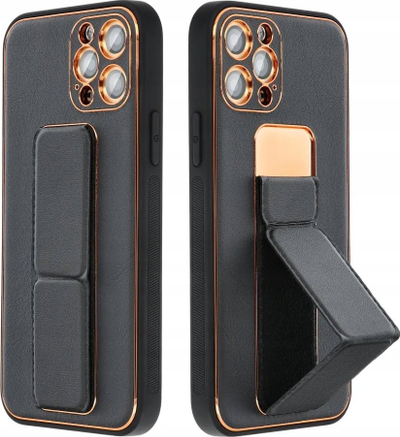 Futera telefoni për Samsung Galaxy A25 5G, lëkurë artificjale, me këmbë mbajtëse, e zezë