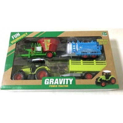Set lodrash traktor ferme Macyszyn Toys Gravity, me rimorkio, plastike, jeshile