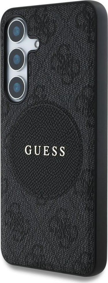 Kapak telefoni Guess 4G Round Patch Classic Logo MagSafe për Samsung Galaxy S25 Plus, TPU PC, i zi