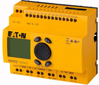 Kontrollues sigurie Eaton easySafety ES4P-221-DMXD1, 14 hyrje sigurie, 9 dalje sigurie, 24V DC, i verdhë