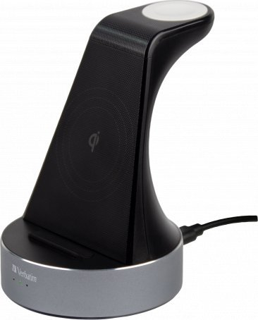 Mbushës wireless Verbatim WCS-01 2‑në‑1, për iPhone dhe Apple Watch, me qëndrim, i zi