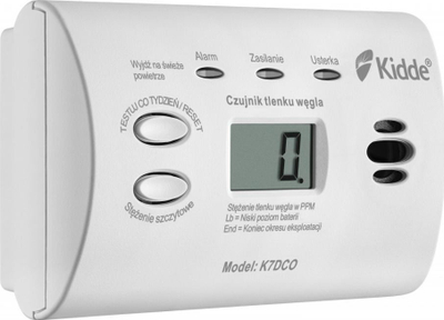 Detektor monoksidi karboni Kidde K7DCO, me ekran, i bardhë
