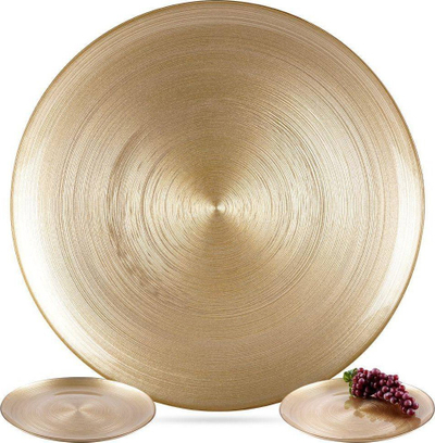 Pjatë e sheshtë Vilde Flat Dinner Plate, qelq, 32.5 cm, ngjyrë ari