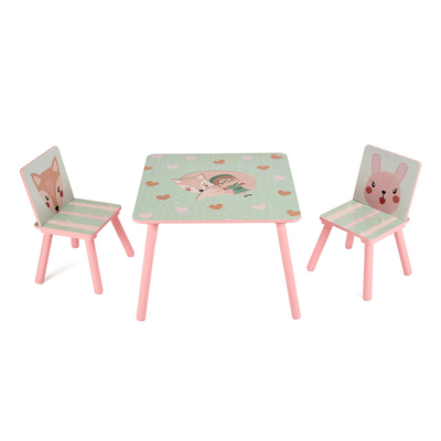 Set tavoline me 2 karrige U-Grow Pink Forest, 60x60x44 cm, MDF dhe dru pishe, shumëngjyrëshe