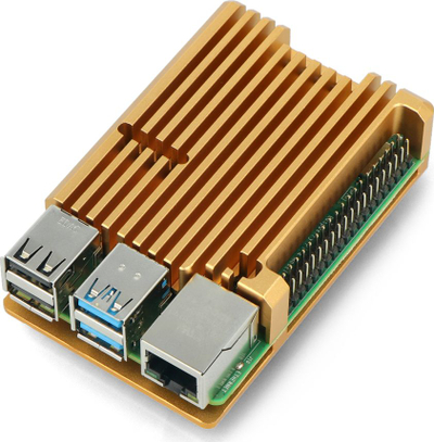 Кутија алуминиум JustPi LT-4B03 за Raspberry Pi 4B, со ладилник, златно бакарна боја