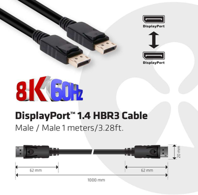 Kабел DisplayPort Club3D CAC-1068, 1.4, 1m, црн