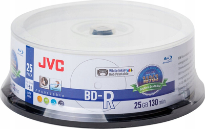 Disqe Blu-ray JVC BD-R, 25GB 6X, për printim me inkjet, të bardha