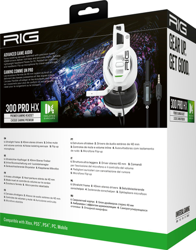 Слушалки за гејминг RIG 300 PRO HX, 40mm, за Xbox Series X S, бели