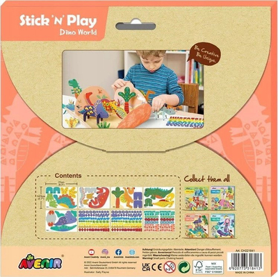 Set kreativ me stikera Avenir Stick N Play Dinosaur World, 8 figura dinosauri, 200 ngjitëse, shumëngjyrësh