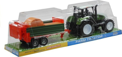 Lodër traktor me rimorkio Leantoys, 65 cm, plastikë, jeshil e portokalli