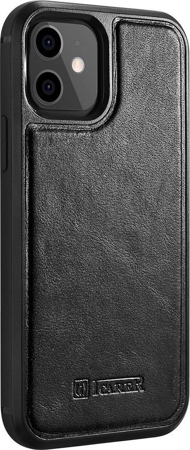 Këllëf telefoni ICarer Leather Oil Wax për iPhone 12 mini, lëkurë e vërtetë, i zi
