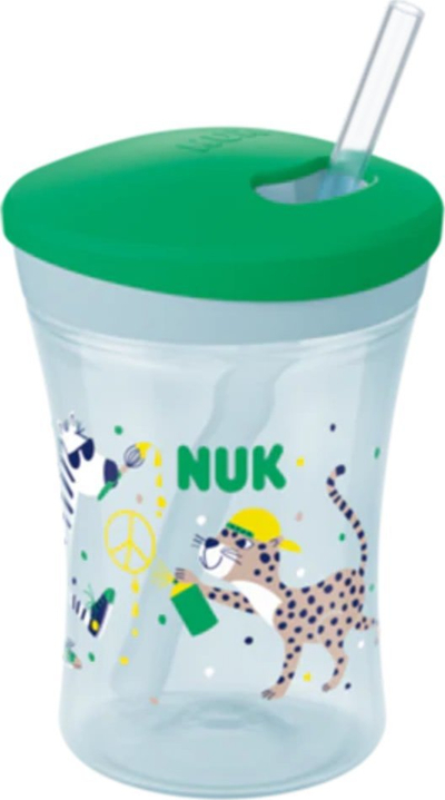 Gotë për kalamaj NUK Action Cup, 230ml, me pipëz, jeshile Leopard