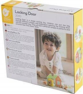 Lodër druri edukative TEDDIES Locking Door, sorter formash, 11 pjesë, shumëngjyrëshe