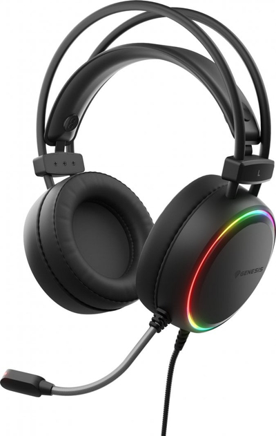 Kufje gaming Genesis Neon 613, me kabllo, mikrofon, RGB, të zeza