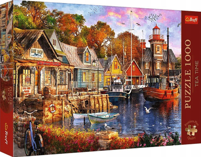 Puzzle Trefl Premium Plus Seaside Harbour, 1000 copa, peizazh nga deti, shumëngjyrësh