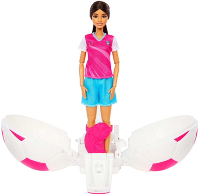 Kukull Barbie Mattel Team Roll & Reveal, futbolliste, me aksesorë, rozë