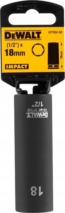 Çelës goditës i thellë Dewalt DT7552, 18mm, 1/2", çelik i zi