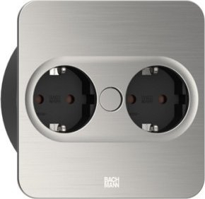 Prizë e integrueshme BACHMANN TWIST 2, 2x CEE7/3, kabllo 2m, pamje çelik inox, katrore