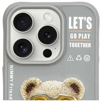 Mbulesë telefoni Nimmy Cool&amp;Cute 2.0 Bear për iPhone 15 Pro 6.1", silikoni, gri