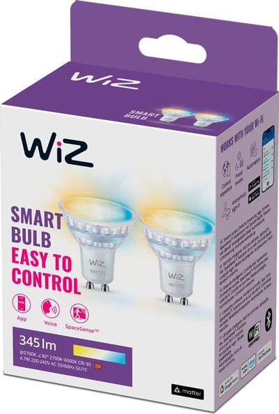 Llamba smart WiZ 8720169076709 LED GU10, 4.7W, dritë e ngrohtë dhe e ftohtë, set 2 copë