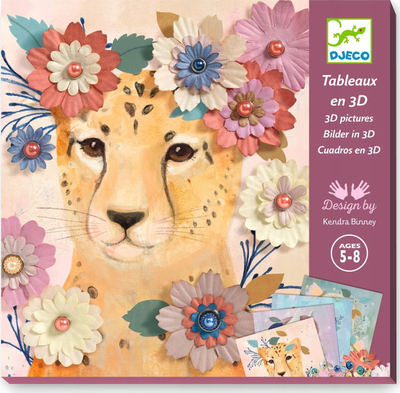 Set kreativ Djeco Tableaux en 3D, 4 tablo 20cm, lule shumëngjyrëshe