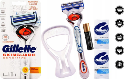 Brisk rroje Gillette Skinguard Sensitive, elektrik me bateri, për lëkurë të ndjeshme, i bardhë me blu