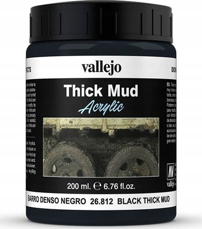 Bojë teksturale Vallejo Diorama Effects Mud Black, 200ml, efekt baltë e zezë