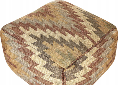 Tabure pouf katror Boho, jute dhe lesh, 50 x 50 x 30 cm, shumëngjyrësh