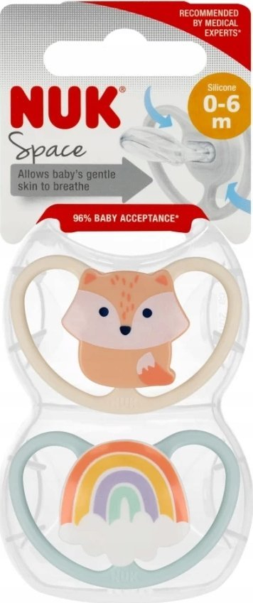 Biberon NUK Space Fox, silikon, set 2 copë, 0–6 muaj