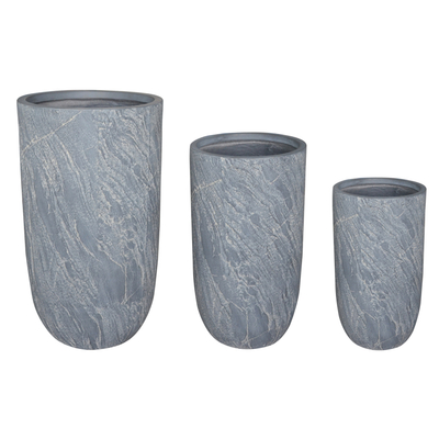Set vazo dekorative Gardener HM4720, 3 copë, fiberclay, gri cementi