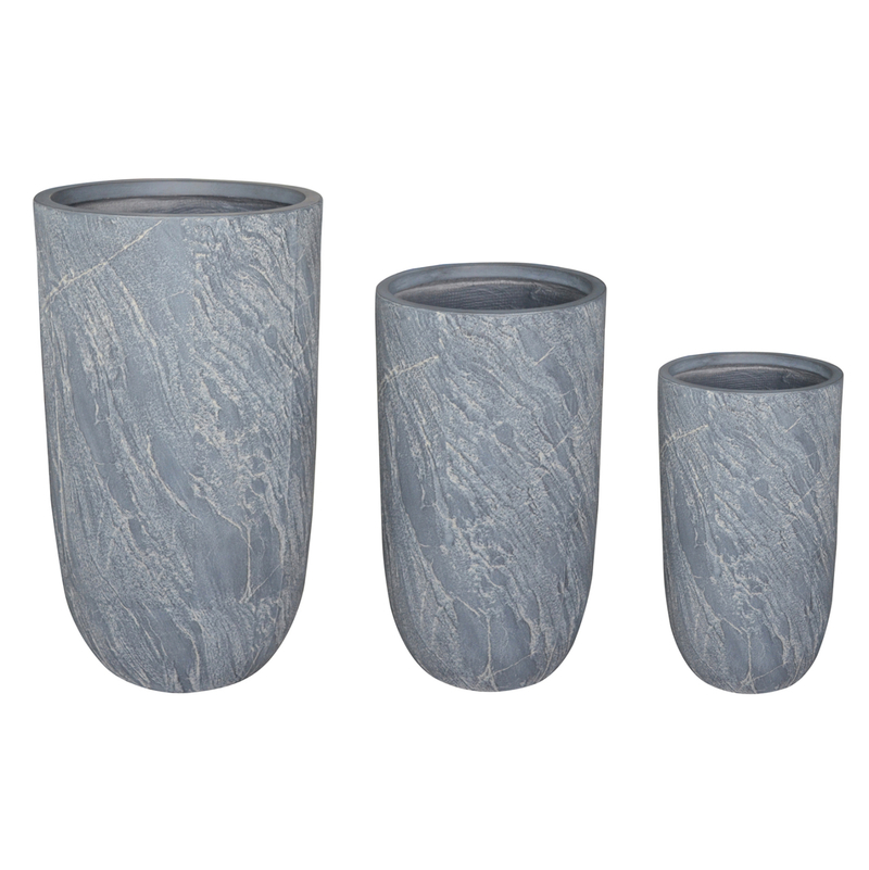 Set vazo dekorative Gardener HM4720, 3 copë, fiberclay, gri cementi