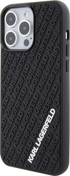 Kalle telefoni Karl Lagerfeld KLHCP15X3DMKRLK për iPhone 15 Pro Max, hardcase 3D Rubber Multi Logo, e zezë