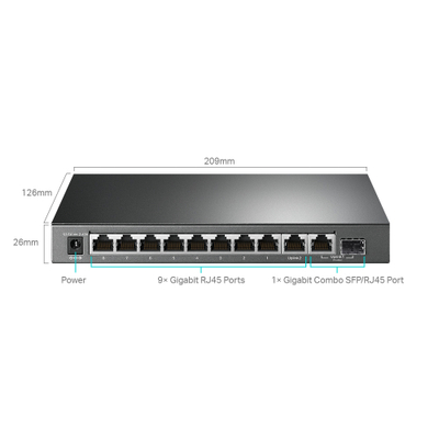 Мрежен свич TP-Link TL-SG1210MPE, 10 гигабитни порти, PoE+, метален