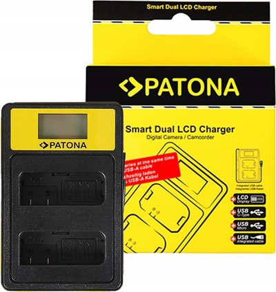 Karikues dyfishtë Patona Pro Panasonic DMW-BLG10, LCD, USB, i verdhë