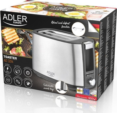 Toster Adler AD 3214, 900W, 7 shkallë pjekje, inox