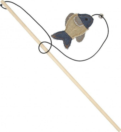 Lodër peshkimi për mace Barry King, shkop druri 40cm, peshk 10 x 6.5cm, gri e hapur blu marinë