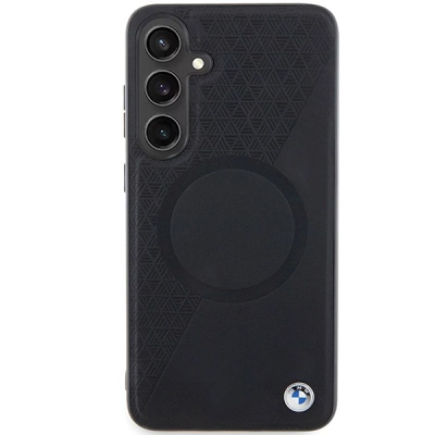 Mbulesë telefoni BMW Leather MagSafe, lëkurë natyrale, për Samsung Galaxy S24 Plus, e zezë