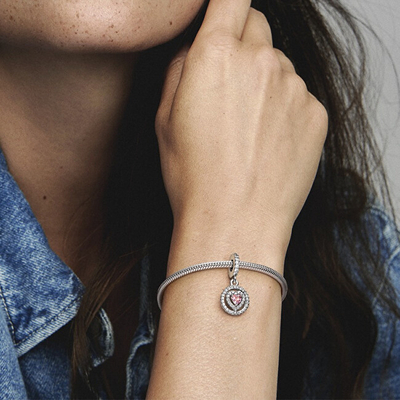 Varëse për byzylyk Pandora Double Halo Heart Dangle, e argjendtë