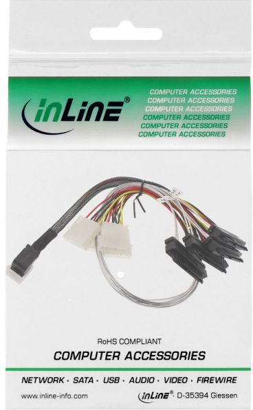 Kabllo interne SAS InLine, Mini SAS HD SFF 8643 në SAS 29 pin, 50cm, i zi