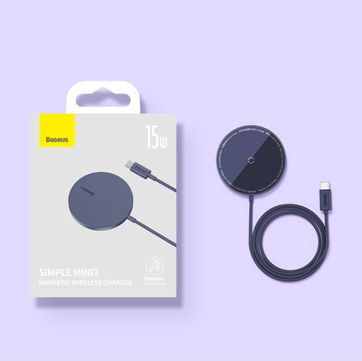 Karikues induktiv Baseus Simple Mini3 BSU3981, 15W, Qi MagSafe, i bardhë