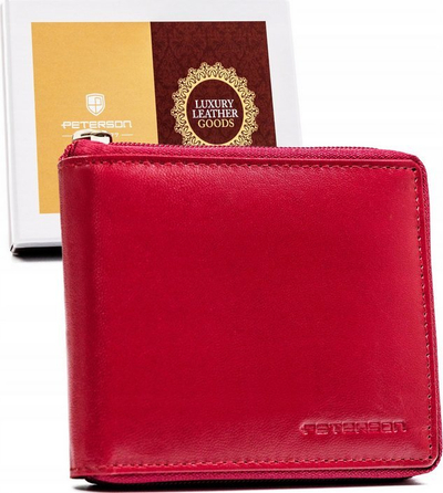 Portofol goca Peterson Classic, lëkurë natyrale, me zinxhir, i kuq